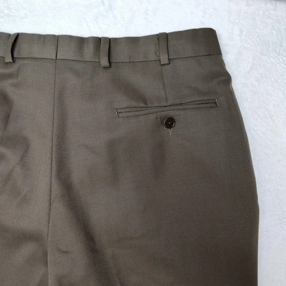 Brooks Brothers Pants Mens 34x32 Brown Wool Pleated Cuffed Dress Suit Slacks